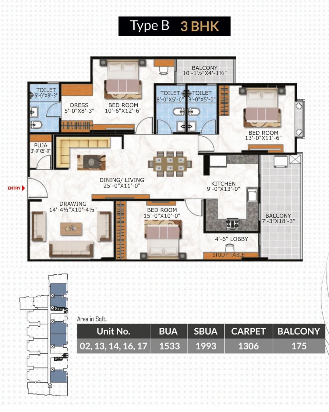 TYPE B 3 BHK