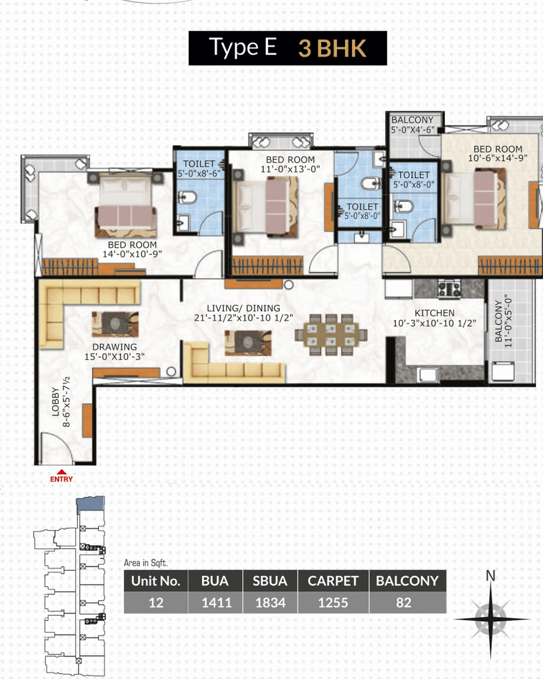 3 BHK TYPE E